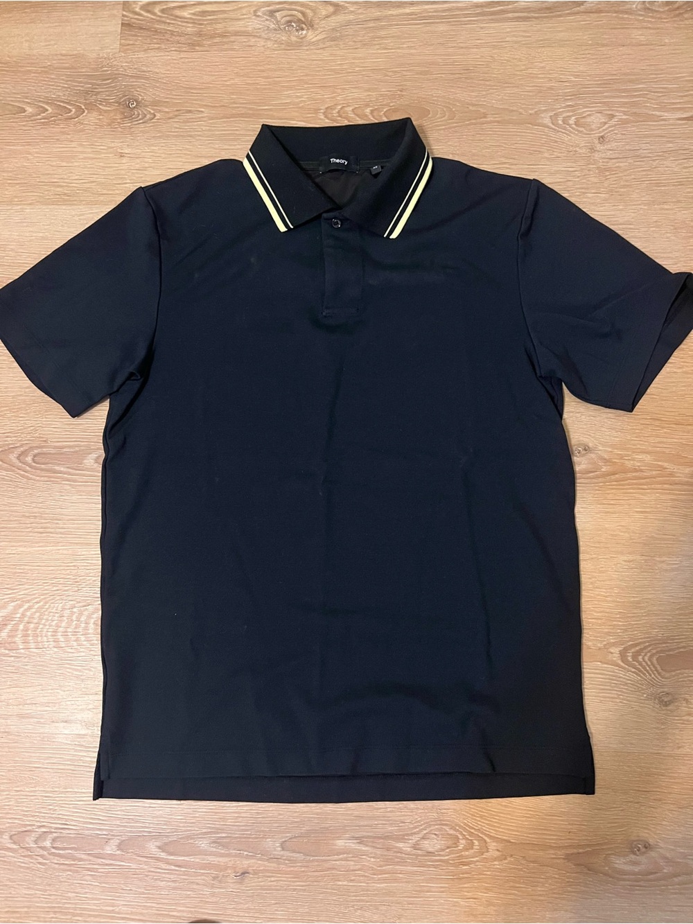 Theory Black Polo with Yellow Collar Stripes
